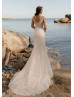 V Neck Ivory Glitter Lace Luxurious Wedding Dress